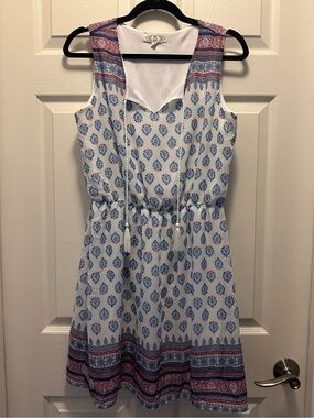 🇺🇸Pink Rose Dress with Red, White, & Blue boho print